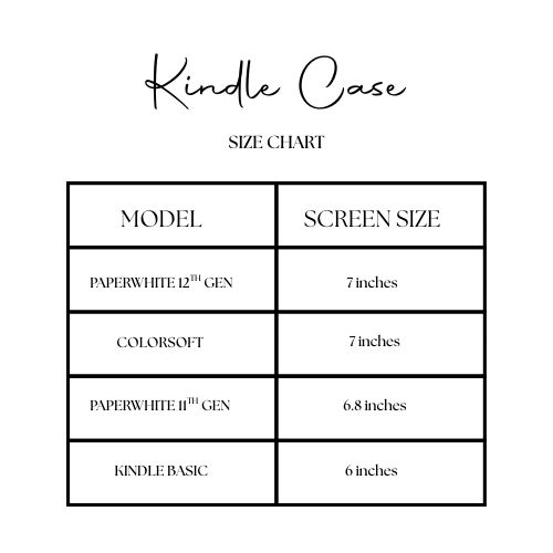 Kindle case sizes. Paperwhite 12th & Colorsoft generation are 7 inches, Paperwhite 11th Generation is 6.8 inches, and Kindle Basic is 6 inches.
